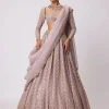 Ash Pink Mirror Flower Embroidered Lehenga Set