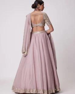 Ash Pink Mirror Hand Embroidered Lehenga Set