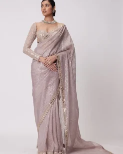 Ash Pink Organza Sari Set