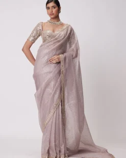 Ash Pink Organza Sari Set