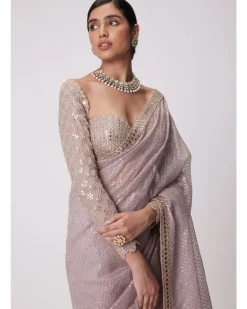 Ash Pink Organza Sari Set