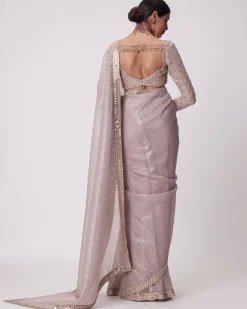 Ash Pink Organza Sari Set