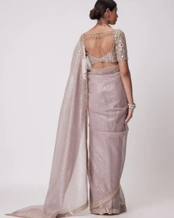 Ash Pink Organza Sari Set