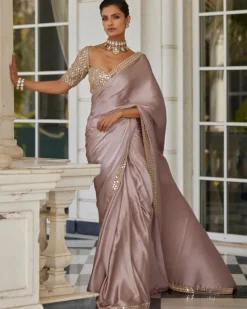 Ash Pink Satin Sari Set