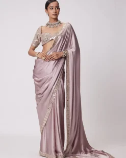 Ash Pink Satin Sari Set