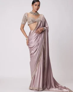 Ash Pink Satin Sari Set