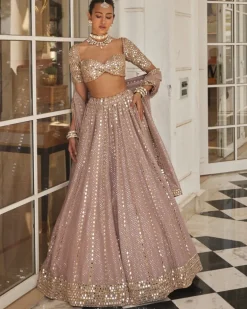 Ash Pink Sequin And Mirror Embroidered Lehenga Set