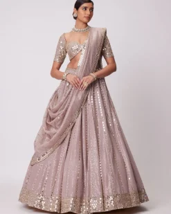 Ash Pink Sequin And Mirror Embroidered Lehenga Set