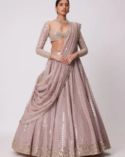 Ash Pink Sequin And Mirror Embroidered Lehenga Set