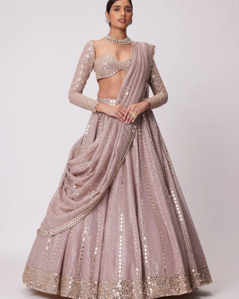 Ash Pink Sequin And Mirror Embroidered Lehenga Set