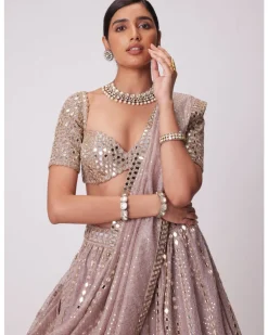 Ash Pink Sequin And Mirror Embroidered Lehenga Set