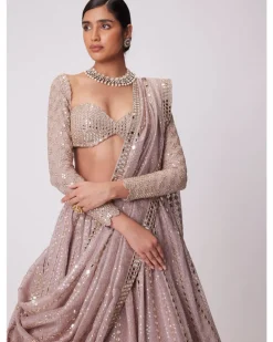 Ash Pink Sequin And Mirror Embroidered Lehenga Set