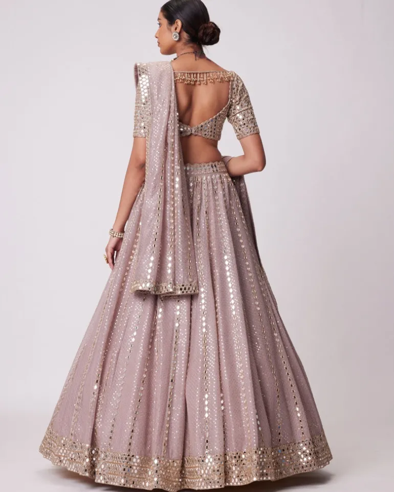 Ash Pink Sequin And Mirror Embroidered Lehenga Set