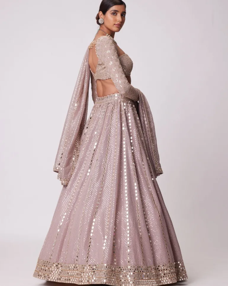 Ash Pink Sequin And Mirror Embroidered Lehenga Set