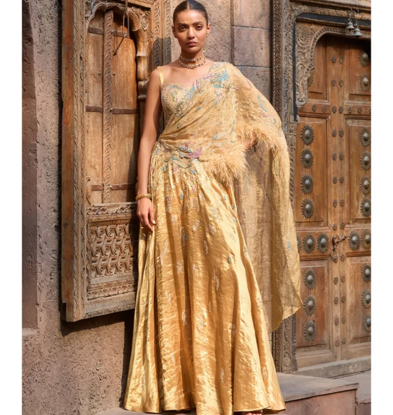 Auric Orchard Drape Sari Set