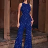 Aurora Dark Blue Detailed Embroidered Jumpsuit