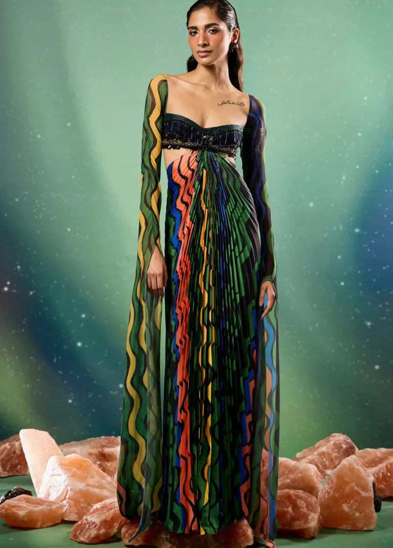 Aurorays Embellished Pleated Maxi Dress