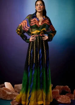 Aurorays Organza Shirt with Aurombre Raio Skirt Set