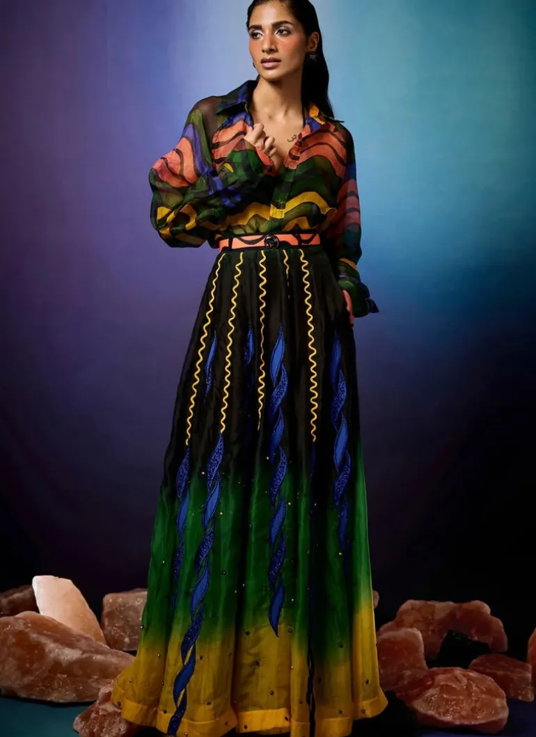 Aurorays Organza Shirt with Aurombre Raio Skirt Set