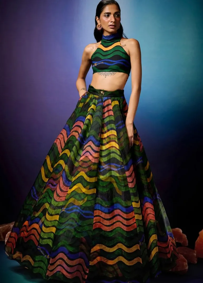 Aurorays Swirl with Aurorays Raio Skein Halter Lehenga Set