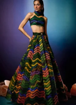 Aurorays Swirl with Aurorays Raio Skein Halter Lehenga Set