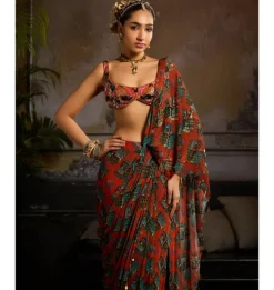 Autumn Blaze Draped Sari Set