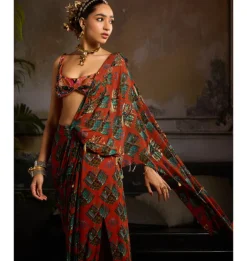 Autumn Blaze Draped Sari Set