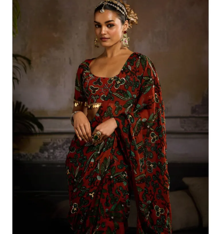 Autumn Whisper Pre-Draped Sari Set
