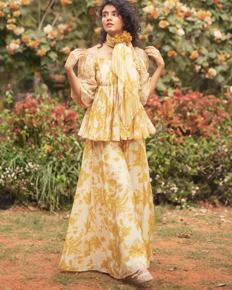 Aveza Yellow Peplum Set