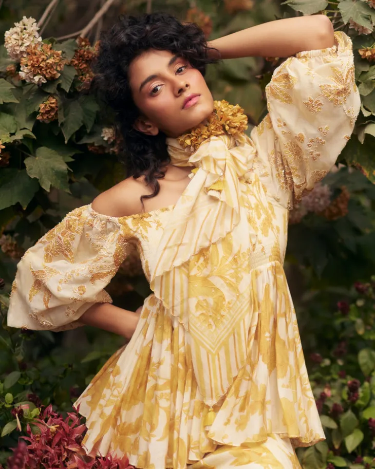 Aveza Yellow Peplum Set