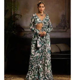 Azure Drift Draped Pant Sari Set