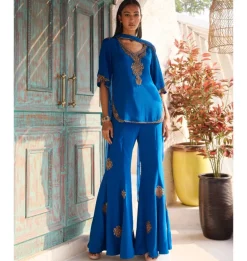 Azure Kurta and Flare Pant Set