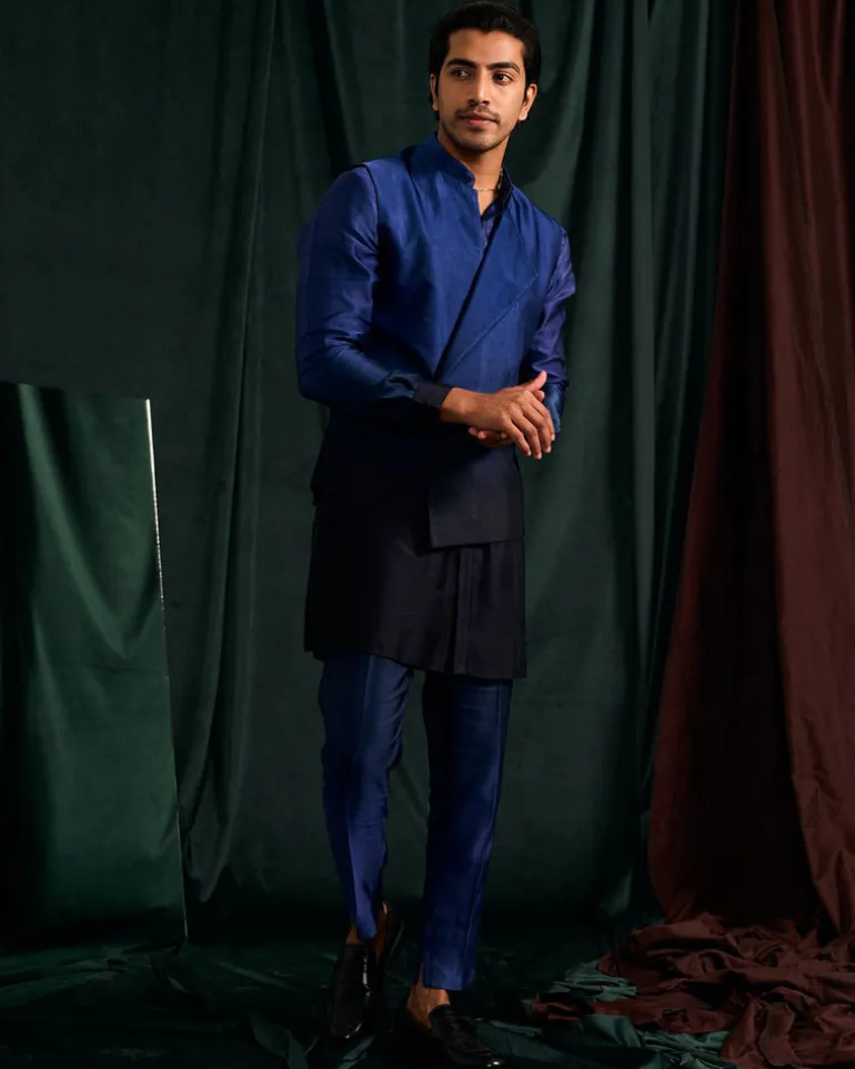 Azure Ombre Modal Linen Kurta With Matching Pajama