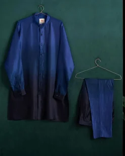 Azure Ombre Modal Linen Kurta With Matching Pajama