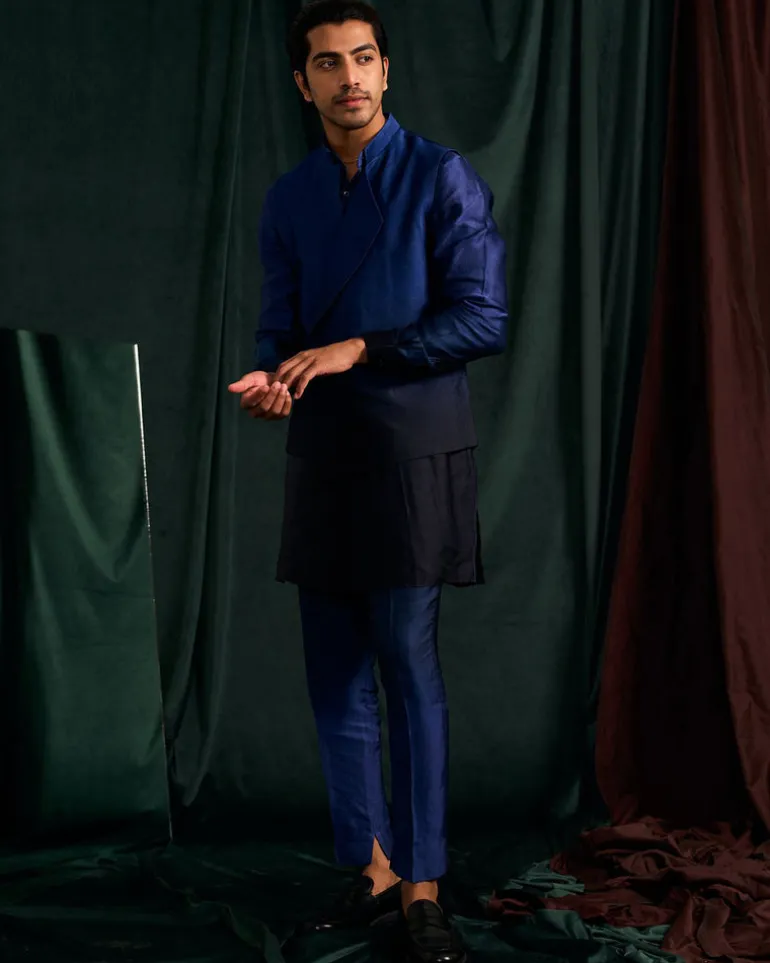 Azure Ombre Modal Linen Kurta With Matching Pajama