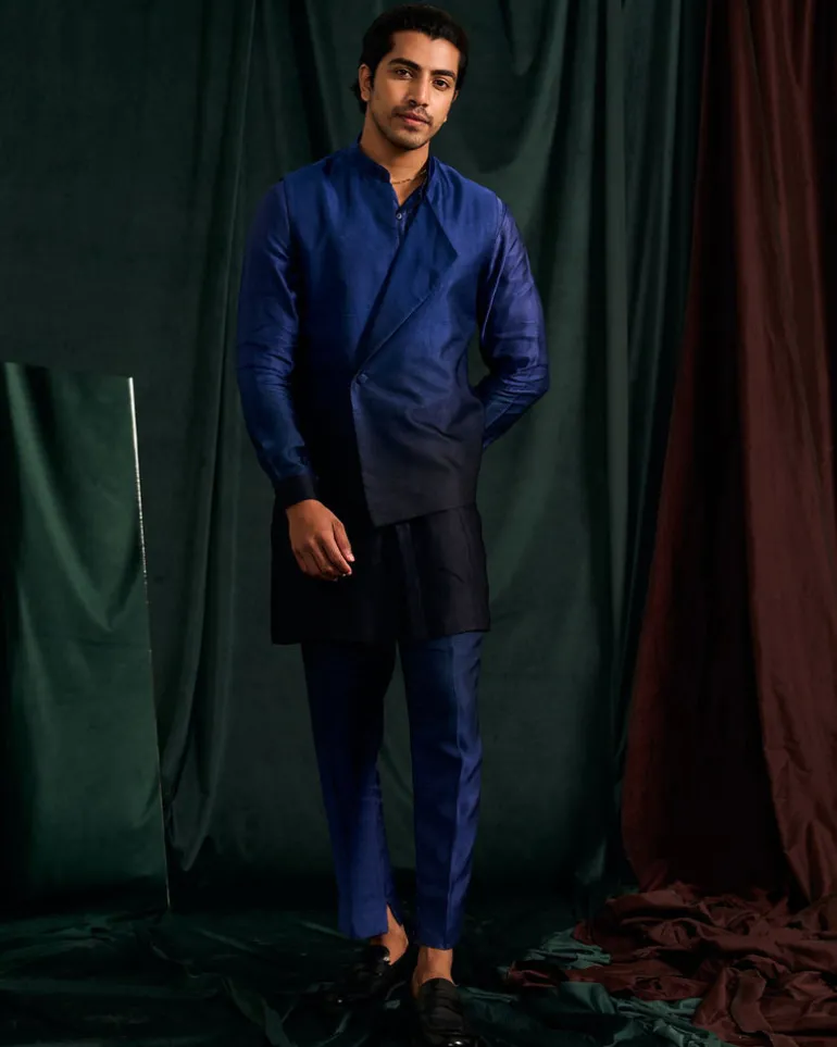 Azure Ombre Modal Linen Kurta With Matching Pajama