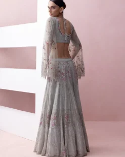 Baby Blue Bagh Lehenga With Umbrella Sleeve Blouse