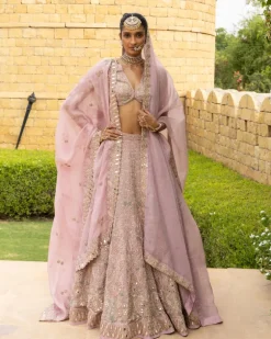 Baby Orchid Mirror & Thread Embroidered Lehenga Set