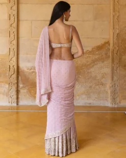 Baby Orchid Mirror & Thread Embroidered Sari Set