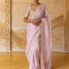Baby Orchid Mirror And Sequins Embroidered Organza Sari Set