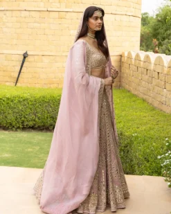 Baby Orchid Mirror Embroidered Lehenga Set