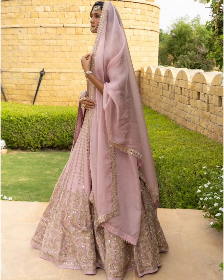 Baby Orchid Thread Embroidered Lehenga Set