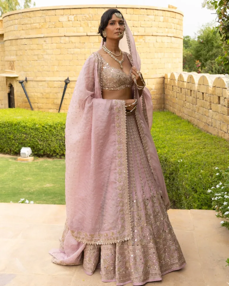 Baby Orchid Thread Embroidered Lehenga Set