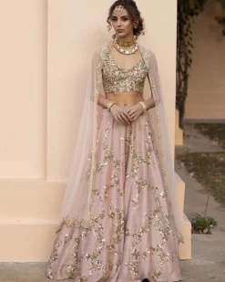 Baby Pink With Gold Jaal Work Lehenga Set