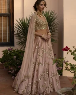 Baby Pink With Gold Jaal Work Lehenga Set