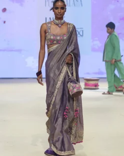 Baingani Metallic Tissue Sari