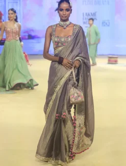 Baingani Metallic Tissue Sari