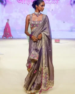 Baingani Metallic Tissue Sari