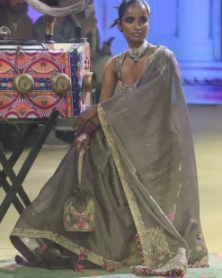 Baingani Metallic Tissue Sari