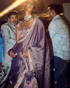 Baingani Metallic Tissue Sari